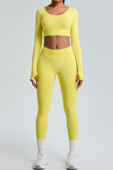 Women's Set:Cropped Long Sleeves T-Shirt&High-Waist Leggings