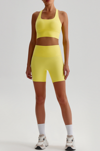 Women's Bare Feel Cross Back Bra &High Waist Shorts Yaga Set