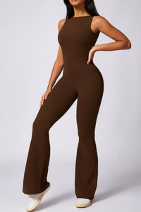 Women Pleated Buttocks Lift Padded Flared Leg Yoga Jumpsuit
