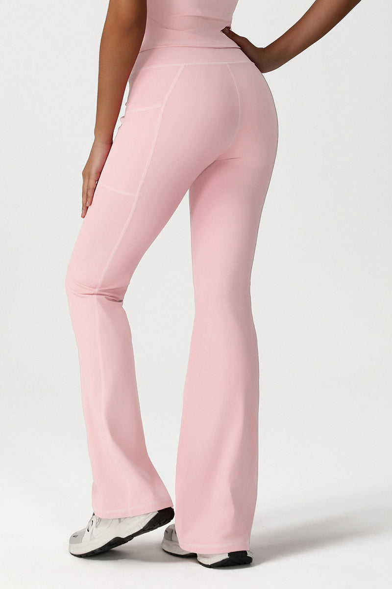 Women Cross Waist Flared Yoga Pants with Side Pocket