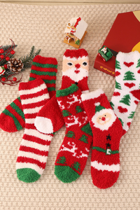 Women's Christmas Coral Fleece Socks Cute Santa Tree Striped