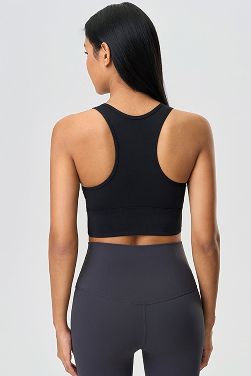 Women Color Block Short Built-In Bra Sculpting Cross Back Yoga Sports Bra