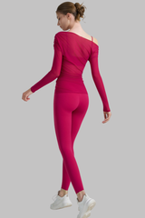 Women's Yoga 3-Piece Set:Bra+ Off-Shoulder Mesh Top+Leggings