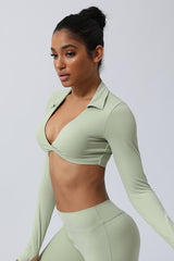 Women Lapel Yoga Sport Long Sleeve Shirts