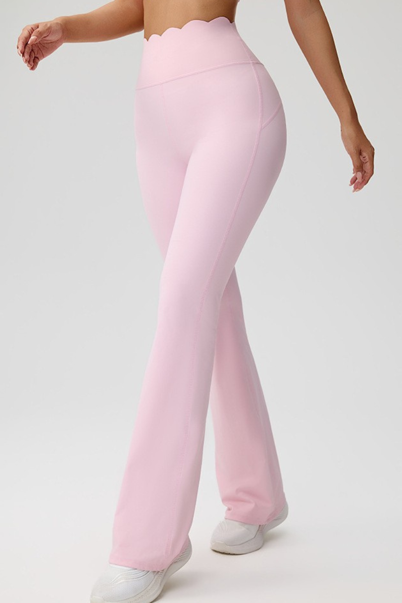 Women's Scalloped High Waist Naked Feel Flared Yoga Pants
