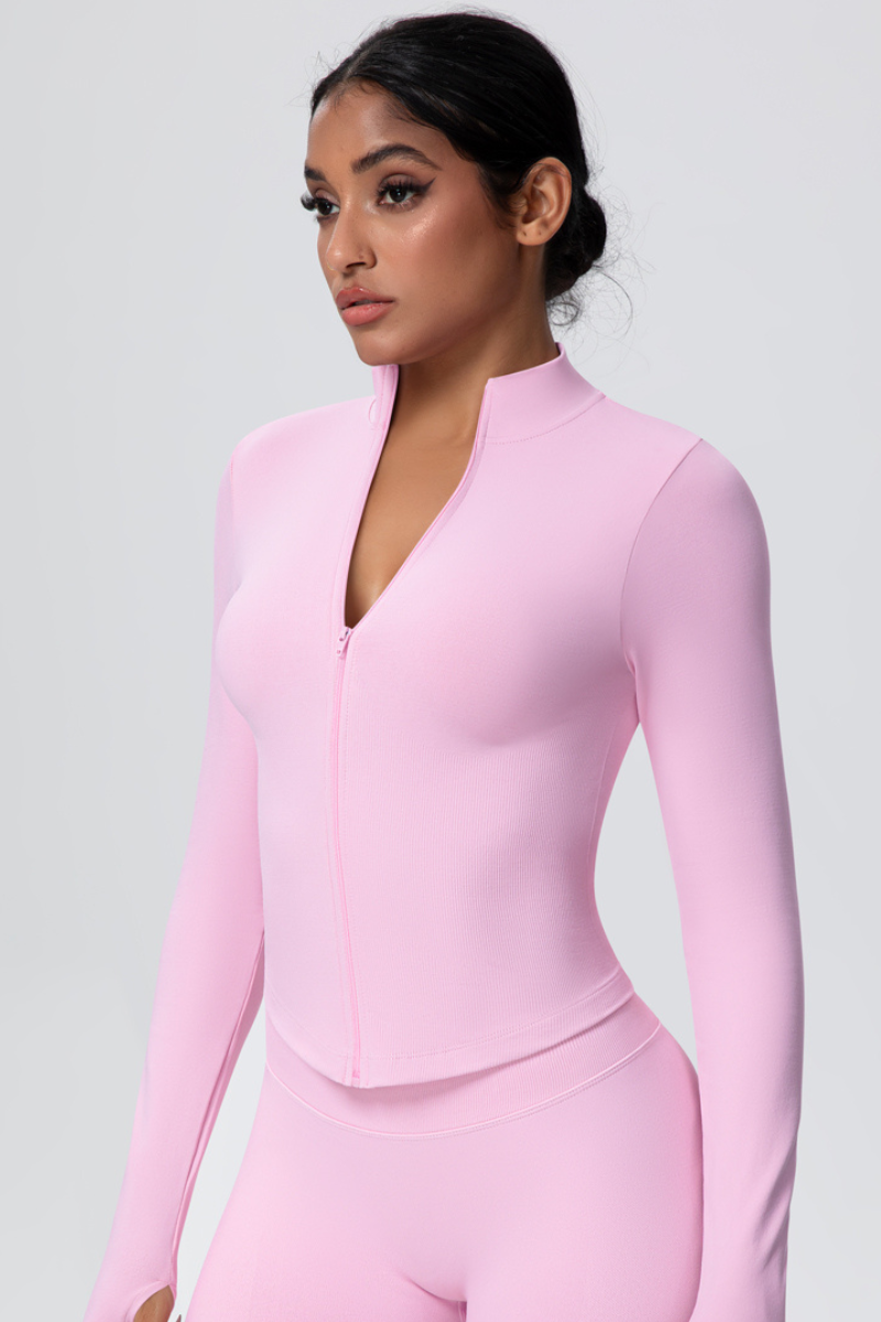 Women's Seamless High-Neck Fitted Long Sleeve Jacket