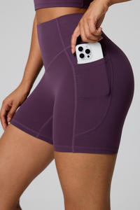 Women's High Waist Side Pocket Sculpting  Fit Yoga Shorts