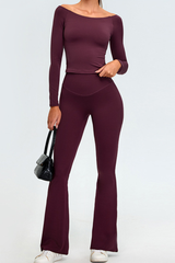 Women's Set:Off The Shoulder Cropped Top And Flare Pants