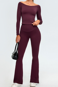 Women's Set:Off The Shoulder Cropped Top And Flare Pants