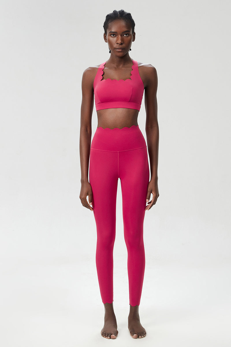 Women Wave Liquid Seamless High Stretch Midweight Yoga Set - Removable Cup Bra & Contoured Tights