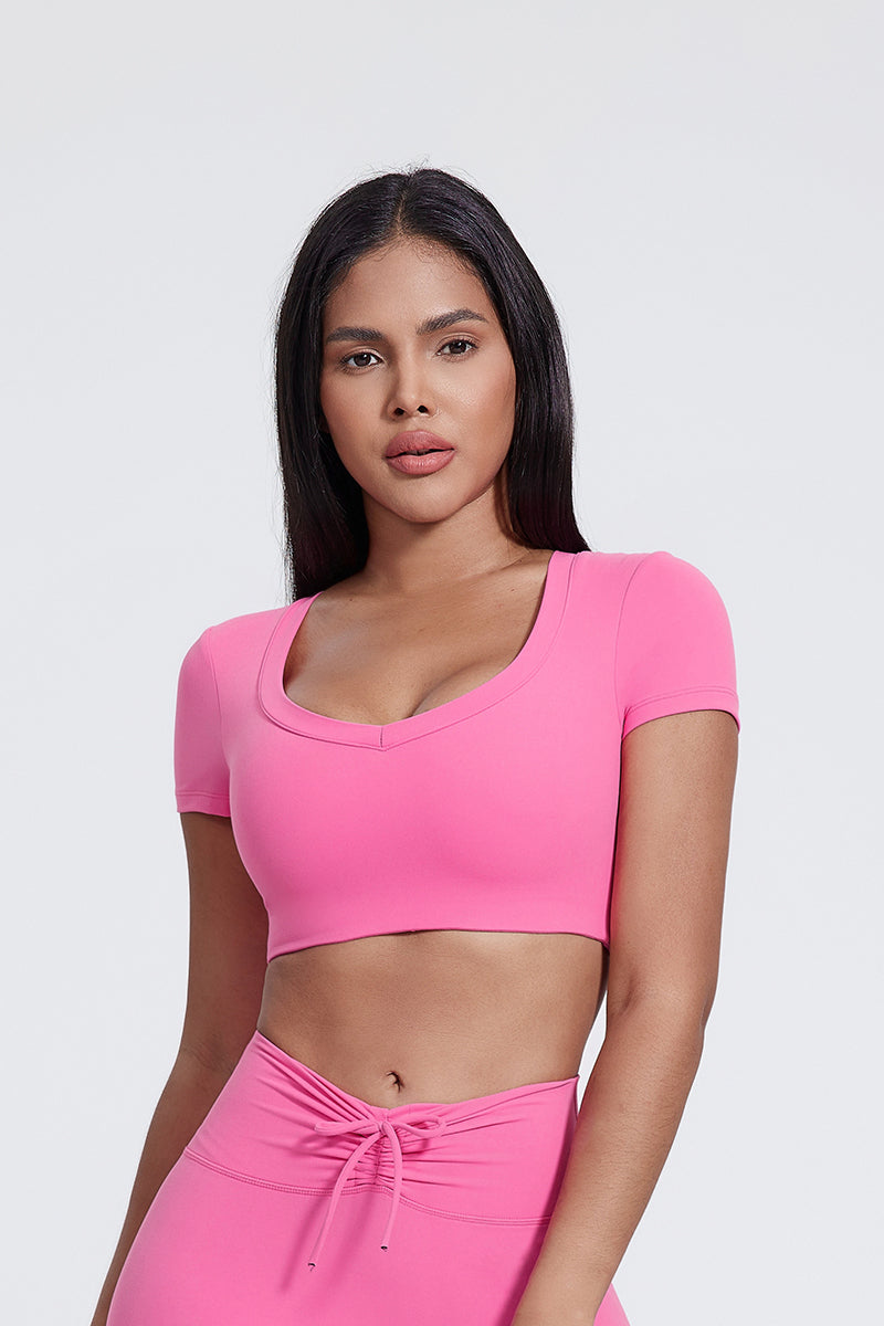 Women'S Crewneck Yoga Sports Bra Tight T-Shirt