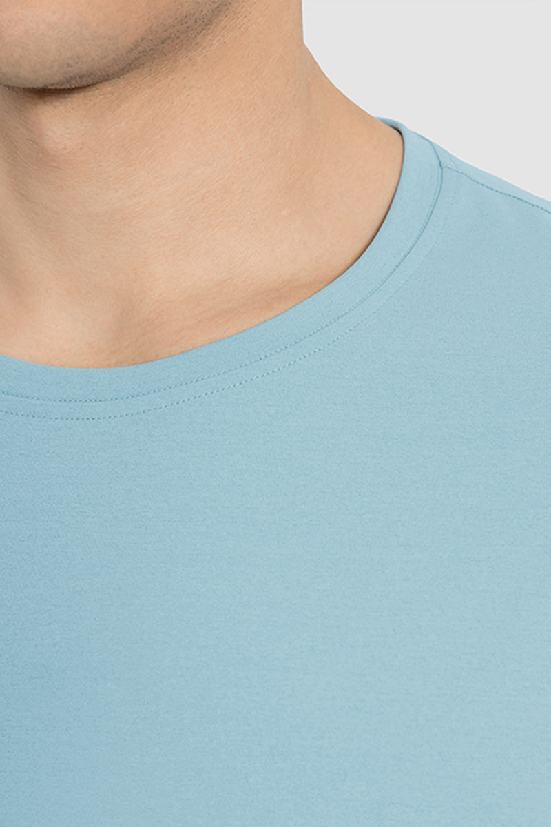 Men Casual Short Sleeve Quick-Dry Breathable Elastic Fitness Running Round-Neck Solid Color T-Shirt