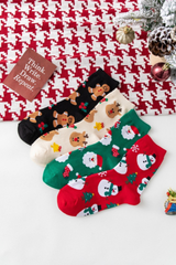 Women Christmas Reindeer Santa Snowman Print Mid Calf Socks