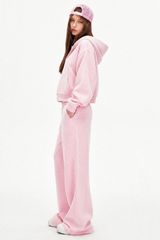 Women's Fall Set: Cropped Zip Up Hooded Jacket And Sweatpant