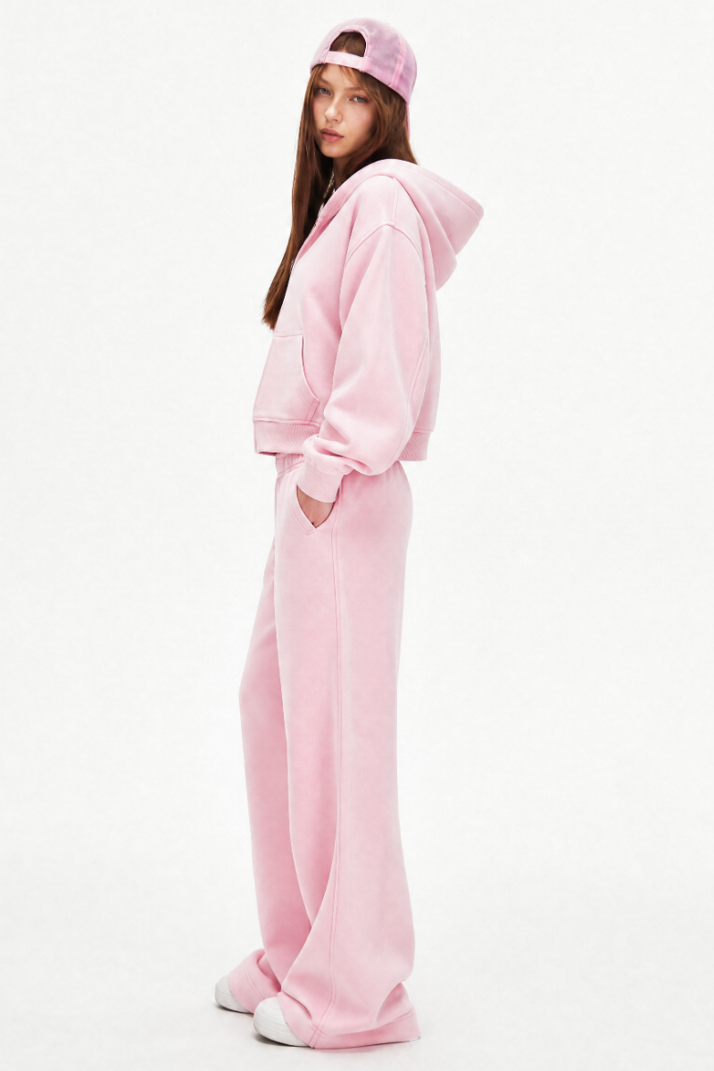 Women's Fall Set: Cropped Zip Up Hooded Jacket And Sweatpant