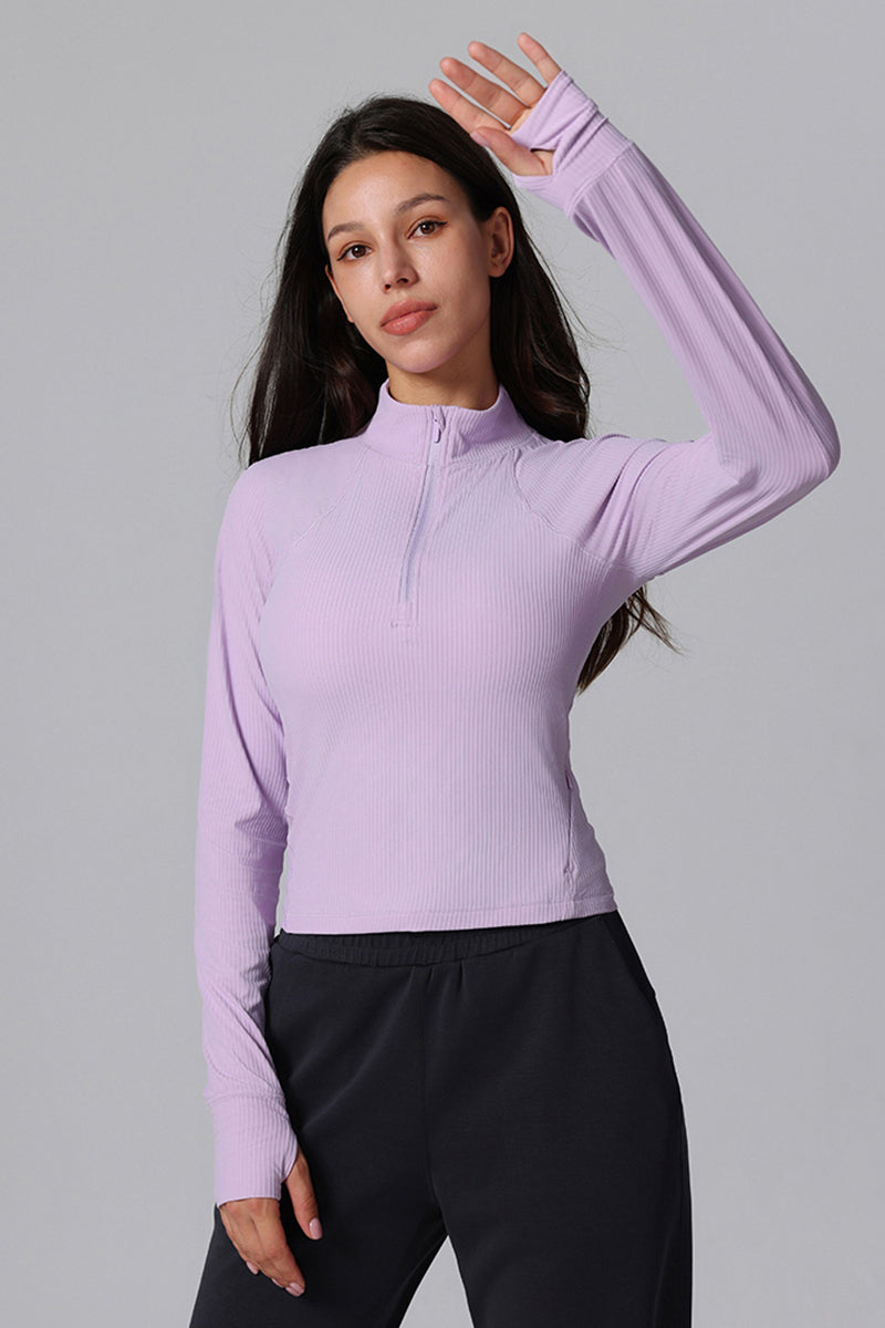 Half-Zip Ribbed Athletic Long Sleeve