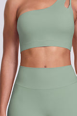Women One-Shoulder Yoga Set: Naked-Feel High-Waisted Sculpting Leggings + Cross-Back Sports Bra