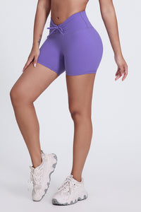 Women'S Pleated High-Waisted Hip Lift Yoga High-Stretch Skinny Shorts