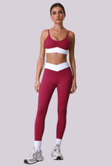 Women's Yoga Color-Block Sets:Bra And Cross V-Waist Leggings