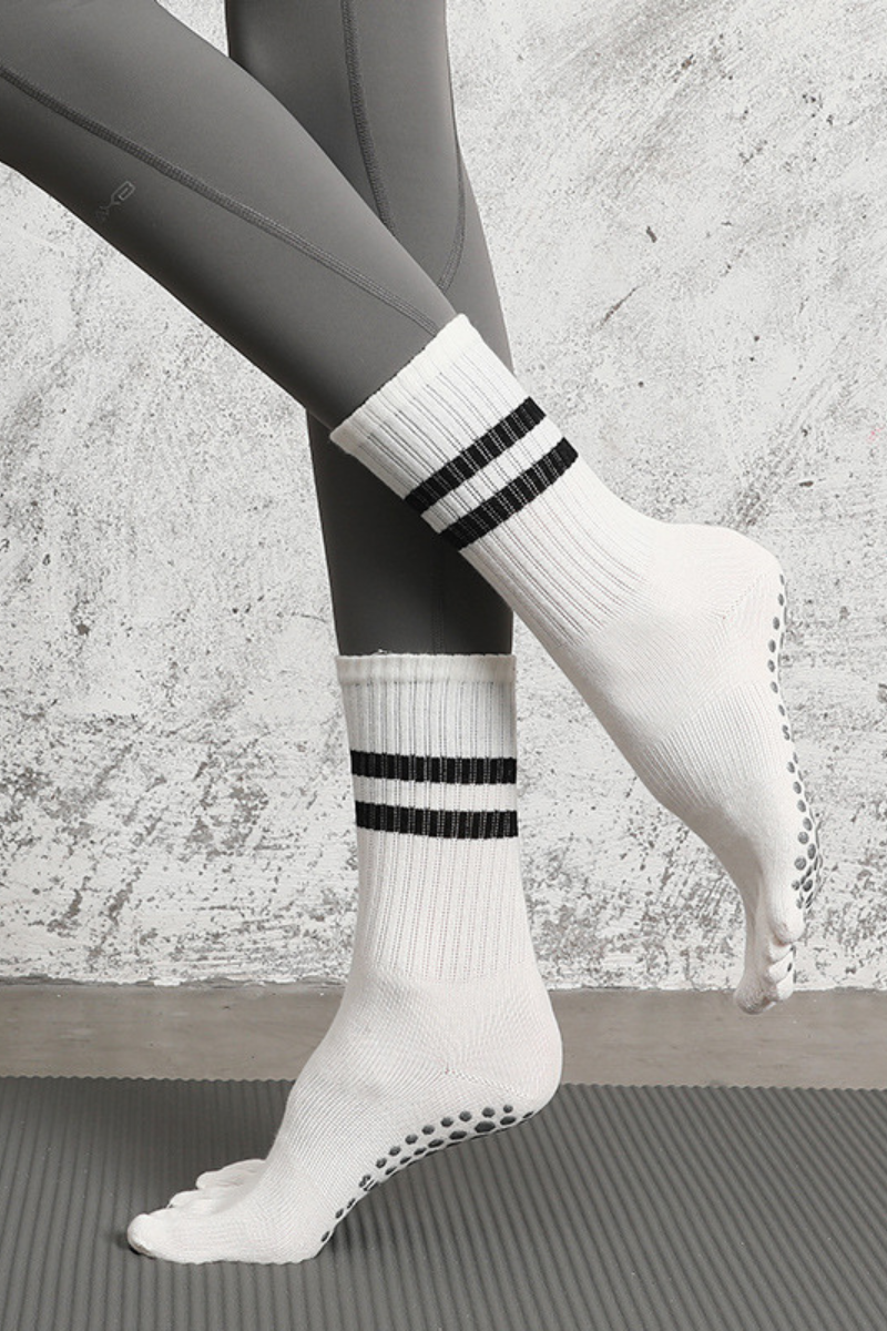 Women's Striped Crew Yoga Grip Five-Toe Socks