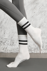 Women's Striped Crew Yoga Grip Five-Toe Socks