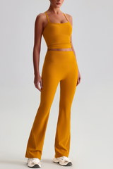 Women's Y-Back Cropped Tank Top & Yoga Flared Pants Set