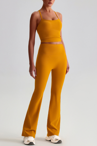 Women's Y-Back Cropped Tank Top & Yoga Flared Pants Set
