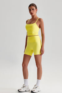 Women High-Waisted Peach Booty Yoga Set: Seamless Crotch Shorts + Y-Back Sports Bra