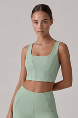 Women's Square Neck Wide Strap Corset Seam Solid Sports Bra