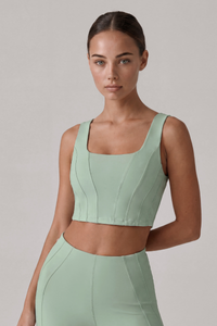 Women's Square Neck Wide Strap Corset Seam Solid Sports Bra