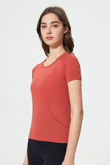 Women Seamless Round Neck Slim-Fit Quick-Dry Breathable Yoga Running T-Shirt
