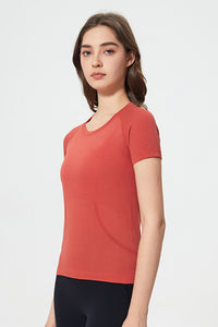 Women Seamless Round Neck Slim-Fit Quick-Dry Breathable Yoga Running T-Shirt