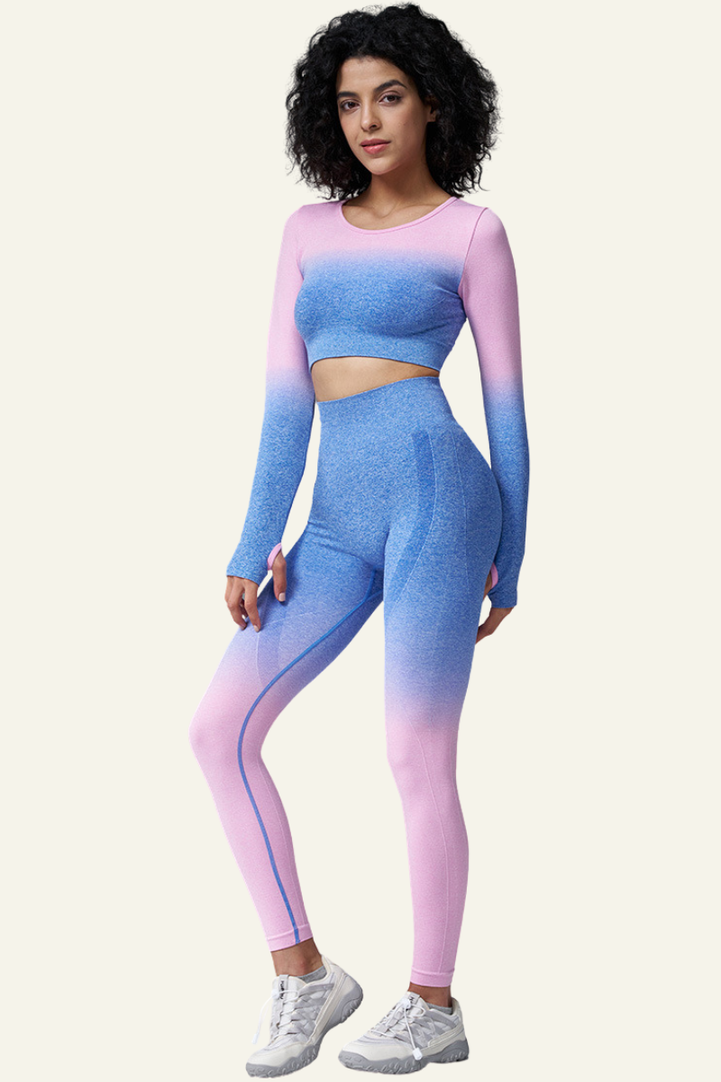 Women's Color Block Set:Long Sleeves T-Shirt And Leggings