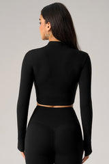 Women Tight-Fit Cropped Zip-Up Sculpting Running Yoga Long-Sleeve Jacket