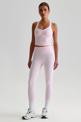 Women Brushed High Waisted Yoga Set: Tummy Control Tights + Halter Neck Support Bra