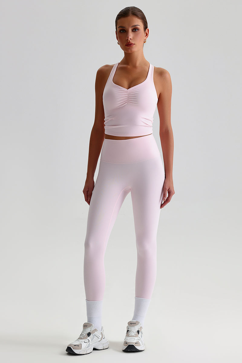Women Brushed High Waisted Yoga Set: Tummy Control Tights + Halter Neck Support Bra