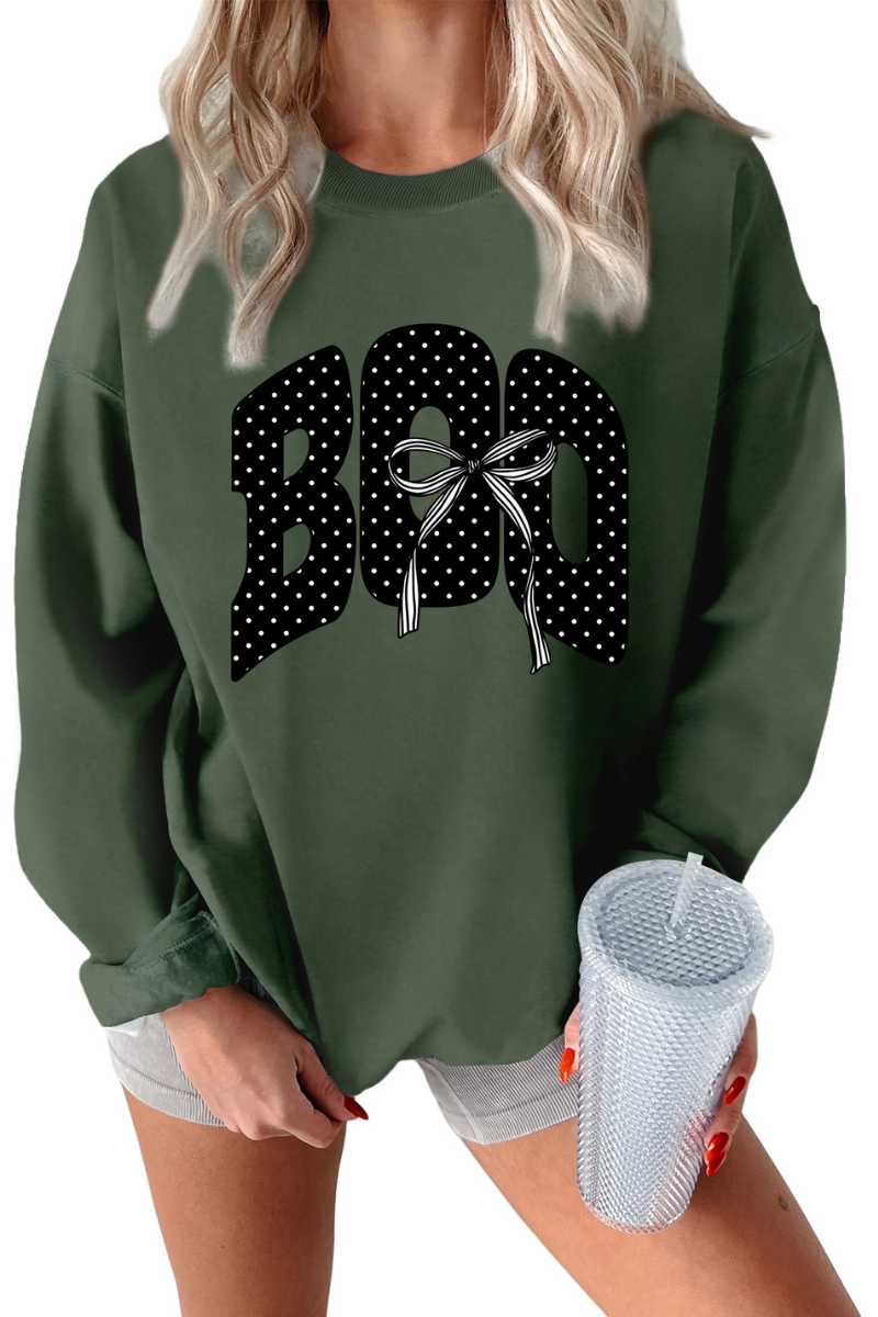 Women's Fall Boo Graphic Polka Dot Print Halloween Pullover