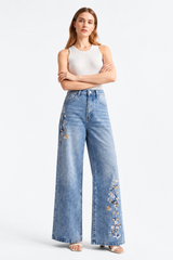 Women's High Waist Side Studded Wide Leg Jeans