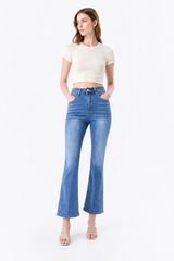 Women's High Waist Stretch Embroidered Pockets Flare Jeans