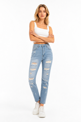 Women's High Waist Distressed Ripped Stretch Jeans