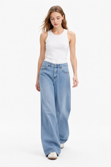 Women's 100% Cotton High Waist Wash Wide Leg Jeans