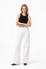 Women's Fall 100% Cotton Pure White Wide Leg Jeans