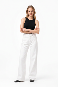 Women's Fall 100% Cotton Pure White Wide Leg Jeans