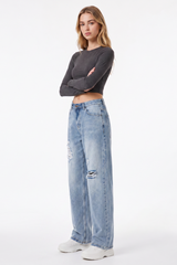 Women's Fall High Waist Ripped Straight Leg Jeans