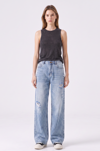 Women's Fall Fashion High Waist Ripped Wide Leg Jeans
