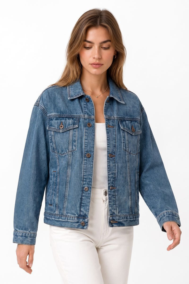 Women's 100% Cotton Classic Blue Denim Jacket