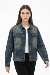 Women's Fall 100% Cotton Vintage Wash Slim Denim Jacket
