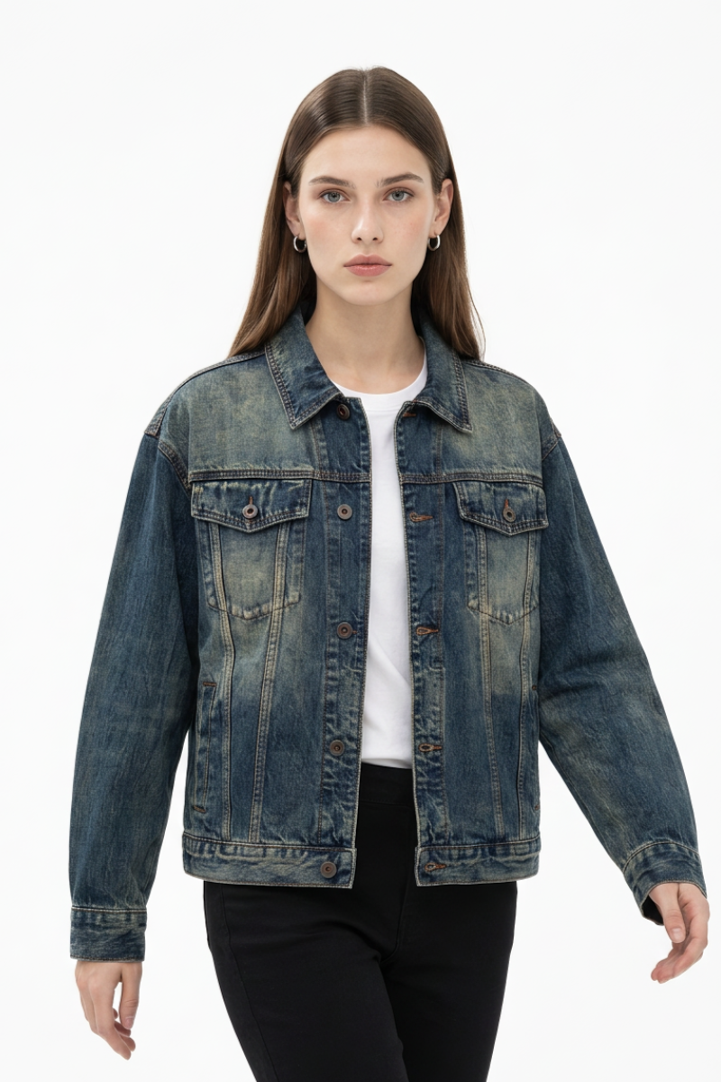 Women's Fall 100% Cotton Vintage Wash Slim Denim Jacket