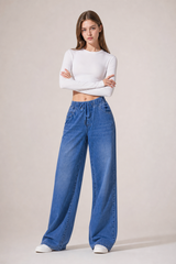 Women's Drawstring Waist Wide Leg Jeans