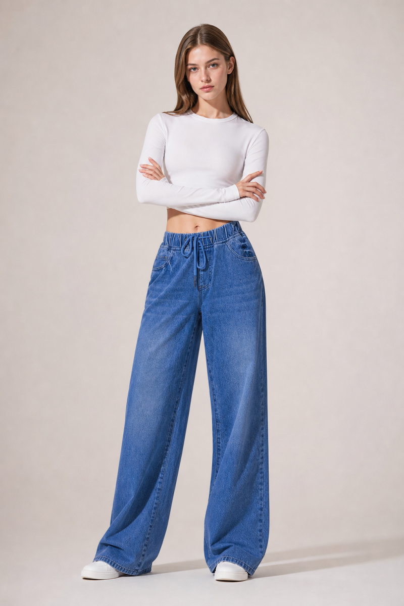 Women's Drawstring Waist Wide Leg Jeans